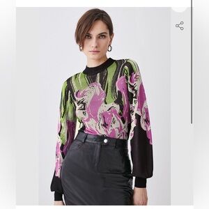 Karen Miller Abstract Patterned Sweater in Black, Green, and Pink